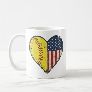 Patriotisk Softboll Hjärta Vintage Vektor Design_1 Kaffemugg