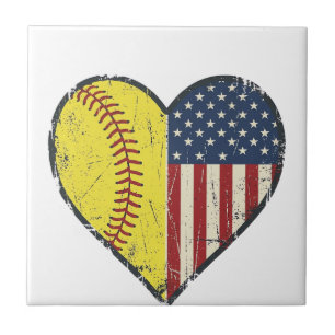 Patriotisk Softboll Hjärta Vintage Vektor Design_1 Kakelplatta