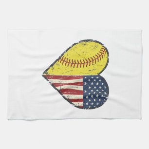 Patriotisk Softboll Hjärta Vintage Vektor Design_1 Kökshandduk