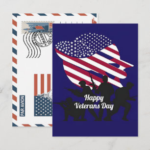 Patriotisk soldat med amerikansk flagga brevkort helg vykort