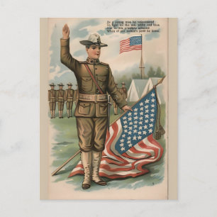 Patriotisk soldat som håller postkort med USA:s fl Helg Vykort