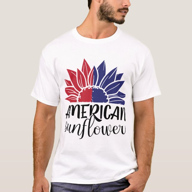Patriotisk solros t-shirt i amerikanska flaggans f (Framsida)