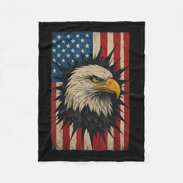 Patriotisk solros USA flagga 4:e juli Amerikanska Fleecefilt (Framsidan)