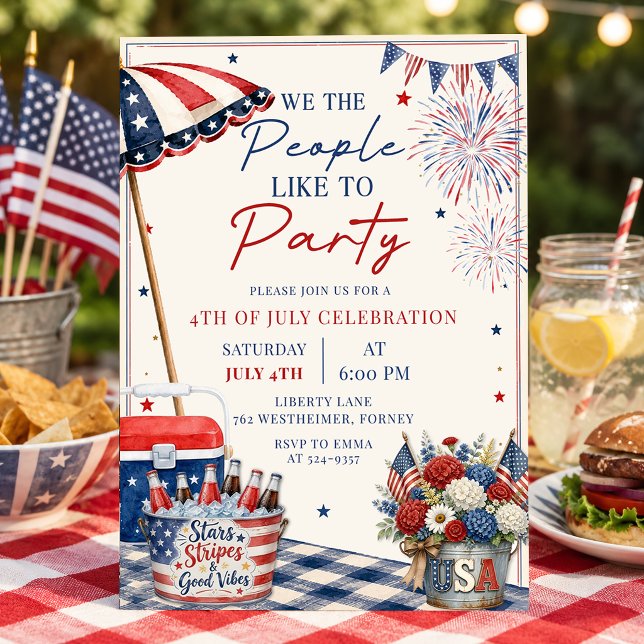 Patriotisk sommar 4 juli poolparty inbjudan (Skapare uppladdad)