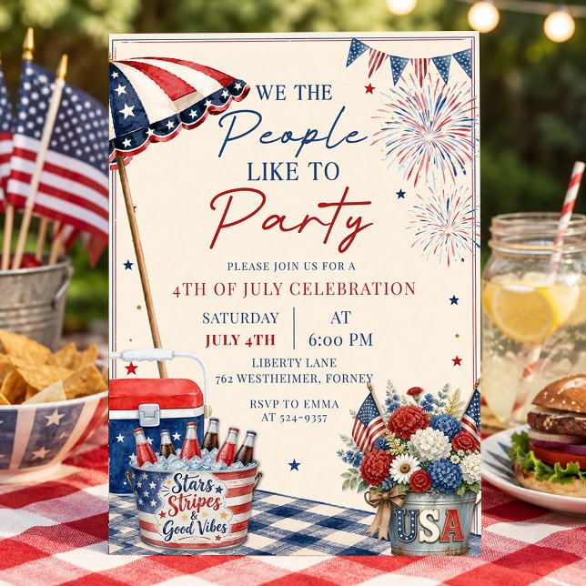 Patriotisk sommar 4 juli poolparty inbjudan (Skapare uppladdad)