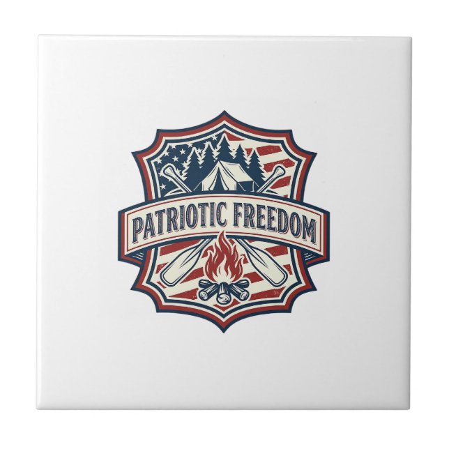 Patriotisk sommarlägeranda Vector Graphic Tee_1 Kakelplatta (Framsidan)