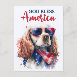 Patriotisk Spaniel Hund, Gud Välsigne Amerika Post Vykort