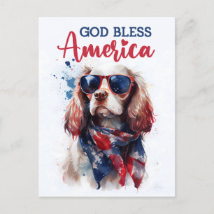 Patriotisk Spaniel Hund, Gud Välsigne Amerika Post Vykort
