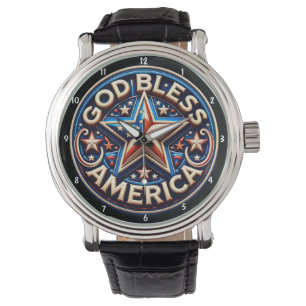Patriotisk stjärna 'Gud välsigne Amerika' Text Armbandsur