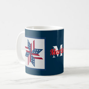 patriotisk stjärna mönster monogram rött vitt blåt kaffemugg