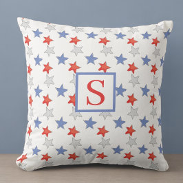 Patriotisk stjärnmonogram | Röd Vit Blå Americana Kudde