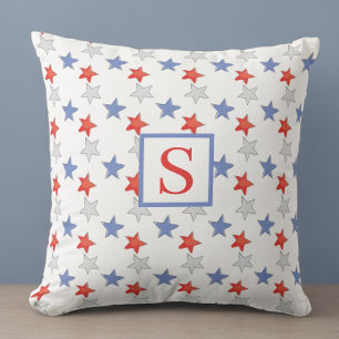 Patriotisk stjärnmonogram Röd Vit Blå Americana Kudde