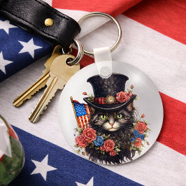 Patriotisk stjärnspäckad katt nyckelring