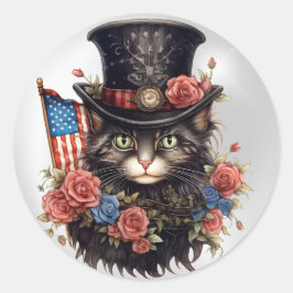 Patriotisk stjärnspäckad katt runt klistermärke