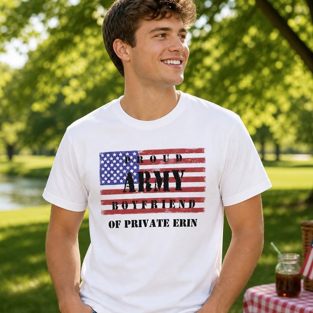 Patriotisk Stolt Armé Pojkvän Flagga Tee Shirt (Patriotic Proud Army Boyfriend Flag T-Shirt)