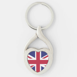 Patriotisk Storbritannien-flagga Twisted Heart Silverfärgad Nyckelring