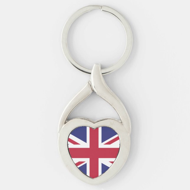Patriotisk Storbritannien-flagga Twisted Heart Silverfärgad Nyckelring (Framsidan)