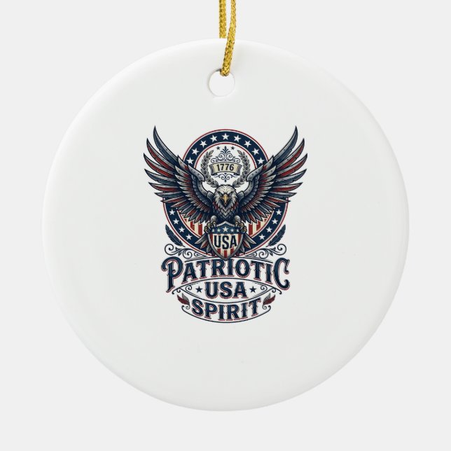 Patriotisk stridshök Patriotisk örn & hök Ameri Julgransprydnad Keramik (Framsidan)