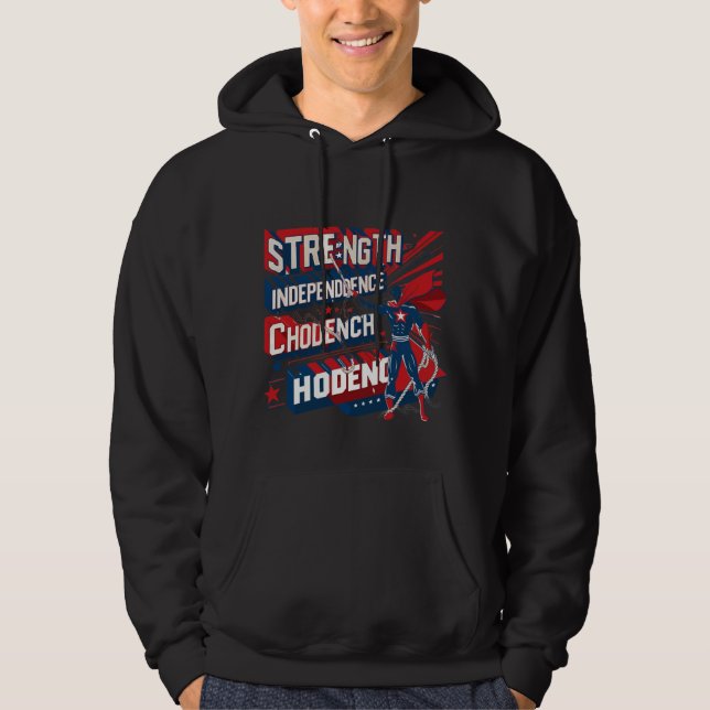 Patriotisk styrka och självständighet Graphic Mana Hoodie (Framsida)