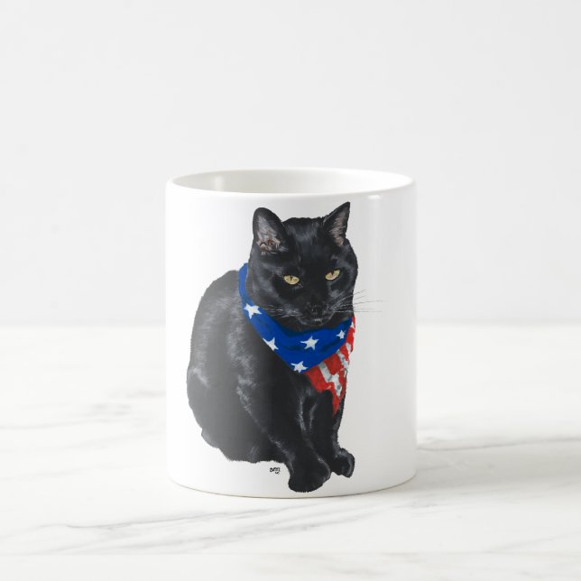 Patriotisk svart katt kaffemugg (Center)