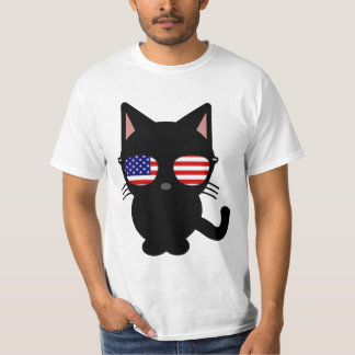 Patriotisk Svart Katt Rolig T-shirt Solglasögon