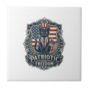 Patriotisk svart katt vektor grafisk t-shirt (2)_1 kakelplatta