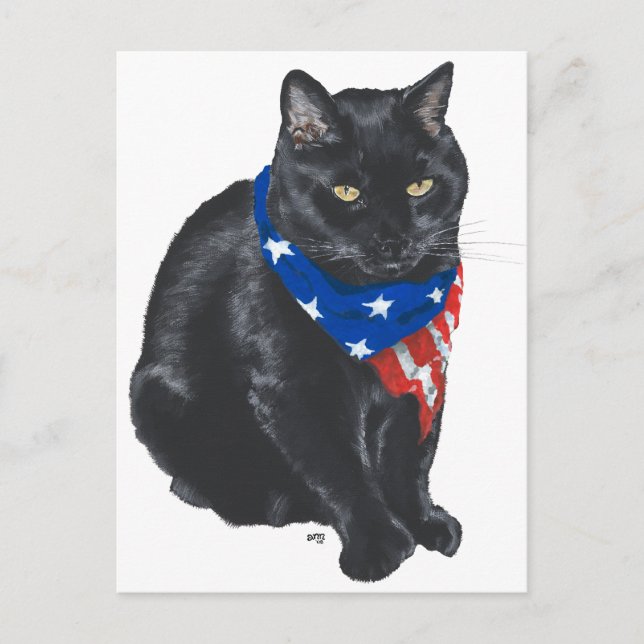 Patriotisk svart katt vykort (Framsida)