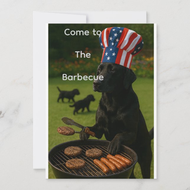 Patriotisk svart Labrador-sommarbarbecue Inbjudningar (Framsida)