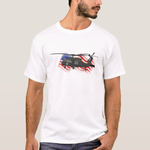 Patriotisk svart militärhelikopter för hök UH-6 T Shirt