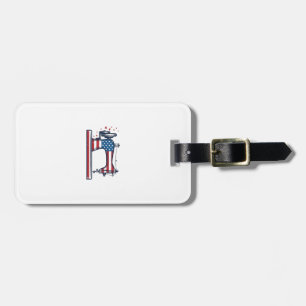 Patriotisk symaskin Vintage gravyr vektor_ Bagagebricka