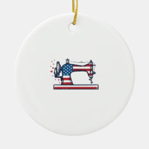 Patriotisk symaskin Vintage gravyr vektor_ Julgransprydnad Keramik