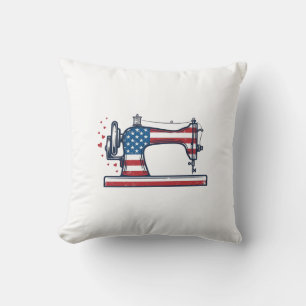 Patriotisk symaskin Vintage gravyr vektor_ Kudde