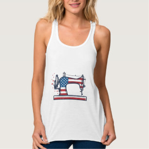 Patriotisk symaskin Vintage gravyr vektor_ Linne Med Racerback