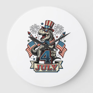Patriotisk T-Rex 4:e Juli Vintage T-Shirt Design_1 Stor Klocka