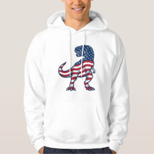 Patriotisk T-Rex Amerikansk Flagga Dinosaurie Desi Hoodie