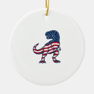 Patriotisk T-Rex Amerikansk Flagga Dinosaurie Desi Julgransprydnad Keramik