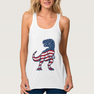 Patriotisk T-Rex Amerikansk Flagga Dinosaurie Desi Linne Med Racerback