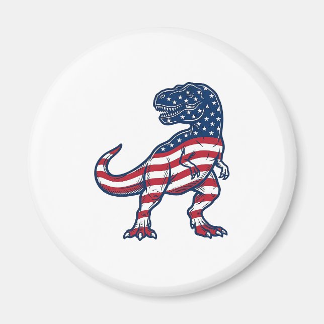 Patriotisk T-Rex Amerikansk Flagga Dinosaurie Desi Magnet (Framsidan)