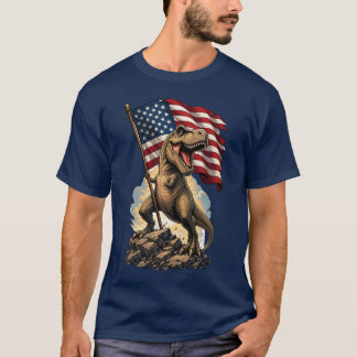 Patriotisk T-Rex Amerikansk Flagga Dinosaurie T Shirt