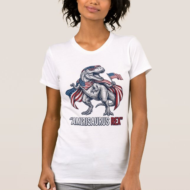 Patriotisk T-Rex Amerisaurus Rex Vit Tröja Design (Framsida)