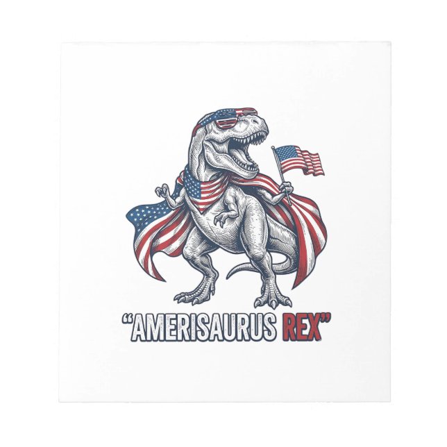 Patriotisk T-Rex Amerisaurus Rex Vit Tröja Design Anteckningsblock (Framsida)