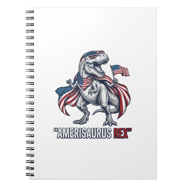 Patriotisk T-Rex Amerisaurus Rex Vit Tröja Design Anteckningsbok (Framsidan)