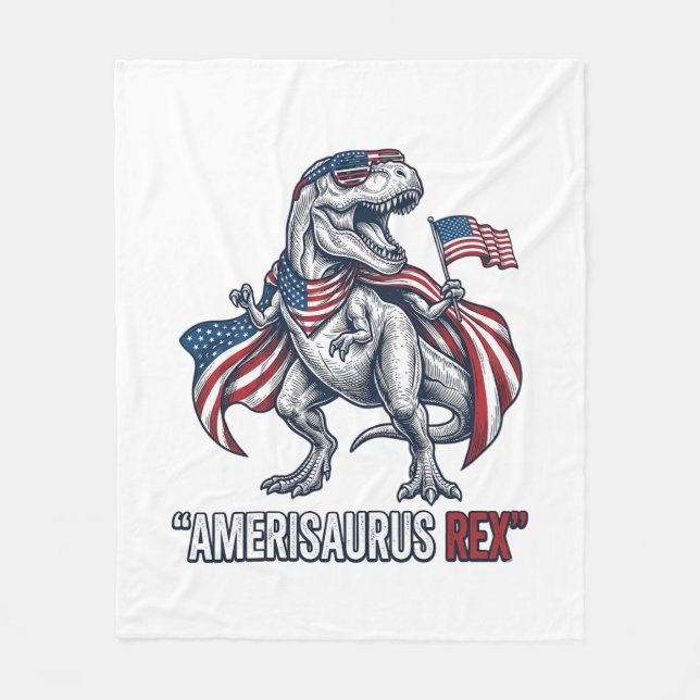 Patriotisk T-Rex Amerisaurus Rex Vit Tröja Design Fleecefilt (Framsidan)