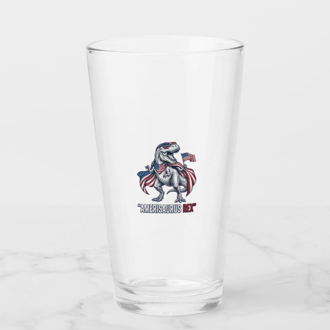 Patriotisk T-Rex Amerisaurus Rex Vit Tröja Design Glaskopp (Framsida)