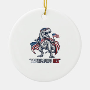 Patriotisk T-Rex Amerisaurus Rex Vit Tröja Design Julgransprydnad Keramik