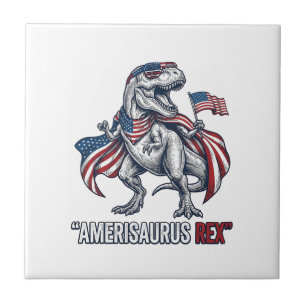 Patriotisk T-Rex Amerisaurus Rex Vit Tröja Design Kakelplatta