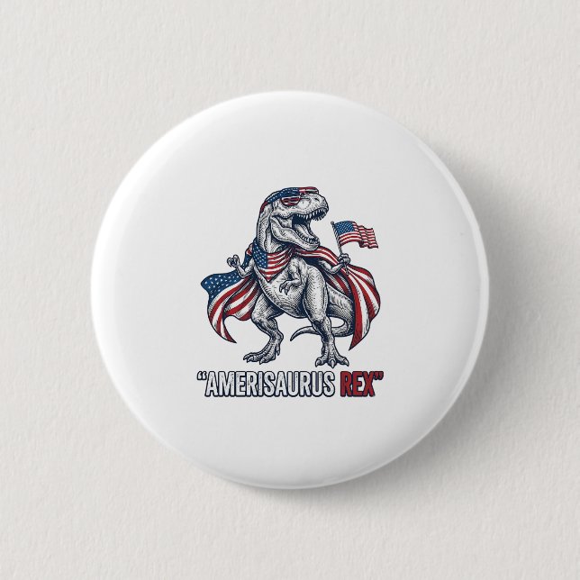 Patriotisk T-Rex Amerisaurus Rex Vit Tröja Design Knapp (Framsida)