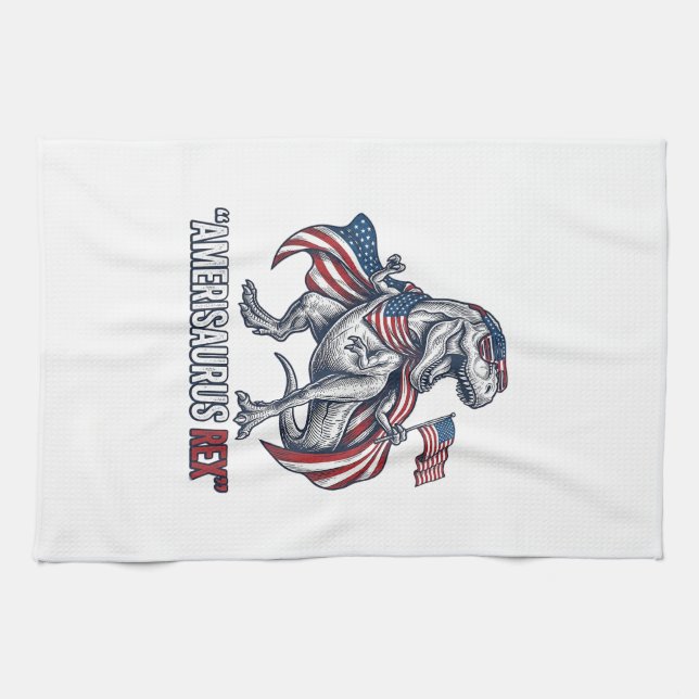 Patriotisk T-Rex Amerisaurus Rex Vit Tröja Design Kökshandduk (Horisontell)