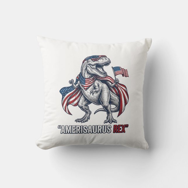 Patriotisk T-Rex Amerisaurus Rex Vit Tröja Design Kudde (Framsida)