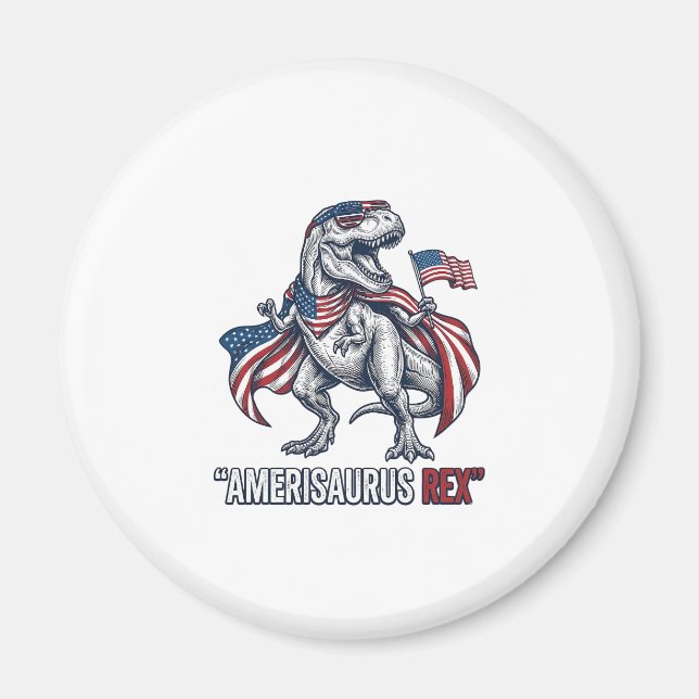 Patriotisk T-Rex Amerisaurus Rex Vit Tröja Design Magnet (Framsidan)
